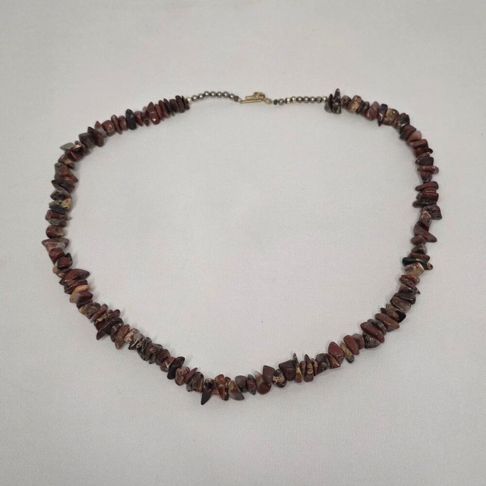 Boho Natural Red Jasper Chip Gemstone Necklace, Polished Organic Stone - Picture 3 of 3